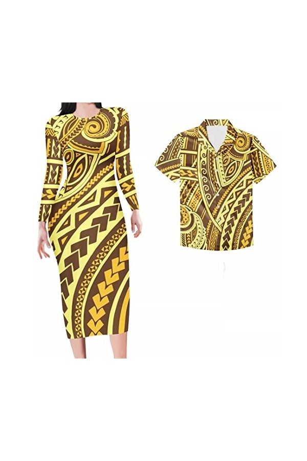 Robes violettes à manches longues - Imprimé tatouages polynésiens - Grande taille