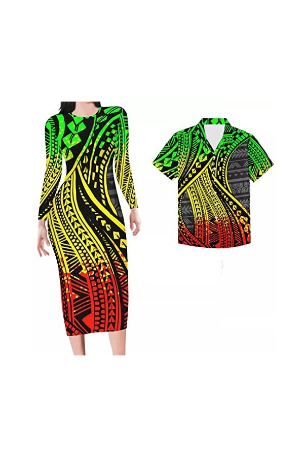 Robes violettes à manches longues - Imprimé tatouages polynésiens - Grande taille