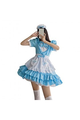 ERNUMK Costume de soubrette tendance pour femme - Costume de soubrette - Manches courtes bouffantes - Vestidos bleu, L 