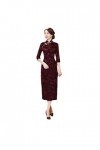 Bervoco Robe Cheongsam en velours avec impression chinoise Qipao élégante et élastique, Robe en velours violet, Taille 3XL