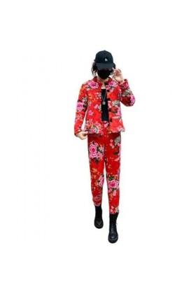 Northeast woman winter flower coat coat ethnic wind cotton-padded jacket cotton-padded pants suit