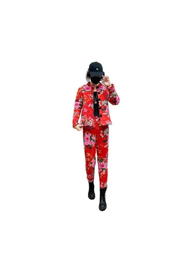 Northeast woman winter flower coat coat ethnic wind cotton-padded jacket cotton-padded pants suit