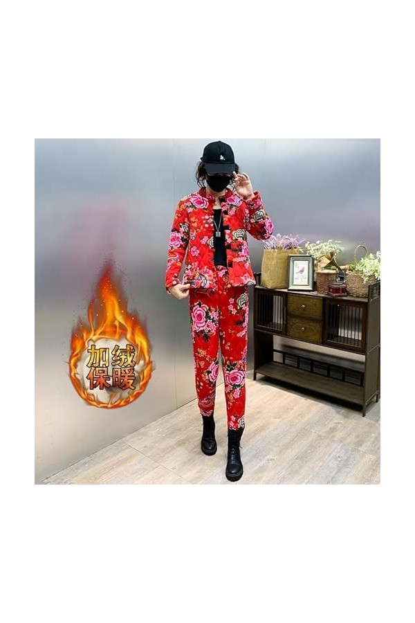 Northeast woman winter flower coat coat ethnic wind cotton-padded jacket cotton-padded pants suit