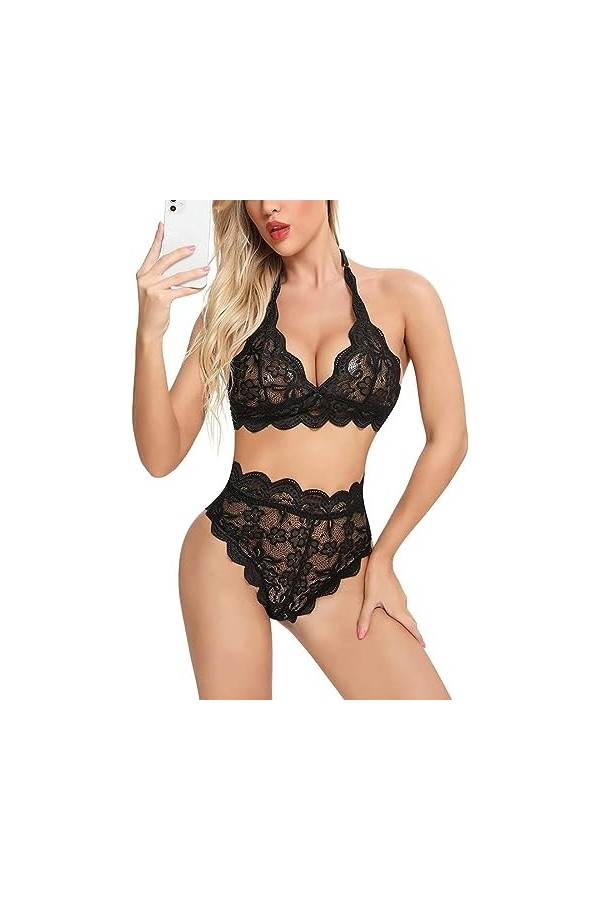 Lingerie Sexy pour Femmes, Filet de Poisson, Lingerie Sexuelle Fendue, Style à Trois Points