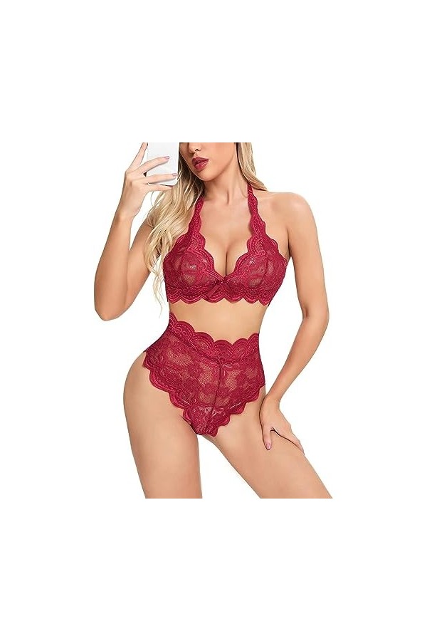Lingerie Sexy pour Femmes, Filet de Poisson, Lingerie Sexuelle Fendue, Style à Trois Points