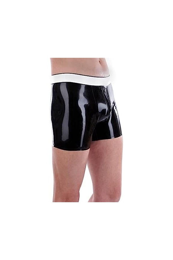 IDOBLO Boxer en Latex pour Homme avec Maillot De Bain Blanc À Fermeture Éclair À lentrejambe,Noir,M