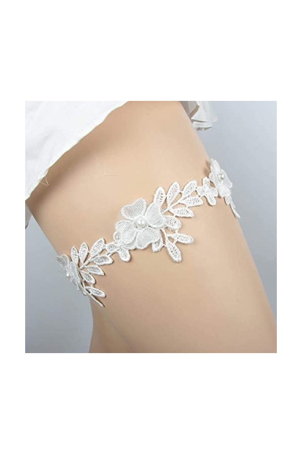 Cadeaux Jarretière personnalisée, accessoires de mariage nuptiale en dentelle extensible jarretière boucle de jambe-blanc_5pc