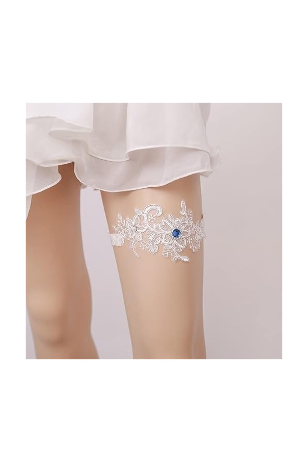 Dentelle Princesse Cuisse Jarretière Strass Broderie Fleur Perlée De Mariée Jarretière Jarretière Couleur : Blanc, Taille : 