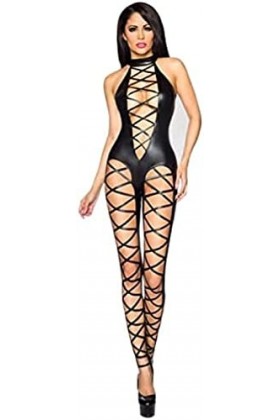 Catsuit En Similicuir Sans Manches Pour Femmes Uniformes Wetlook Sexy,Noir,Moyen