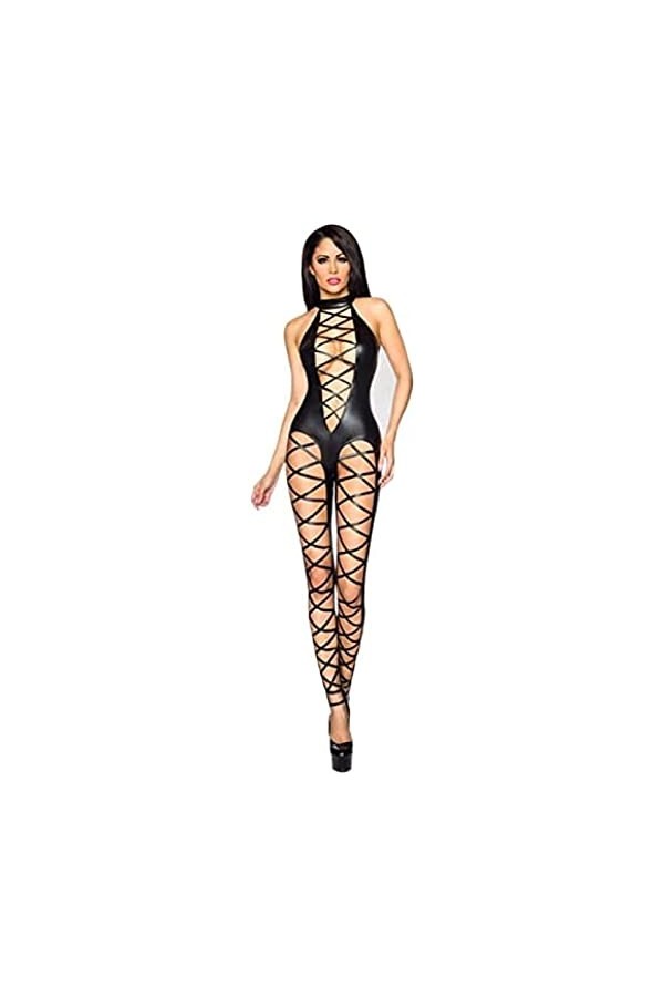 Catsuit En Similicuir Sans Manches Pour Femmes Uniformes Wetlook Sexy,Noir,Moyen