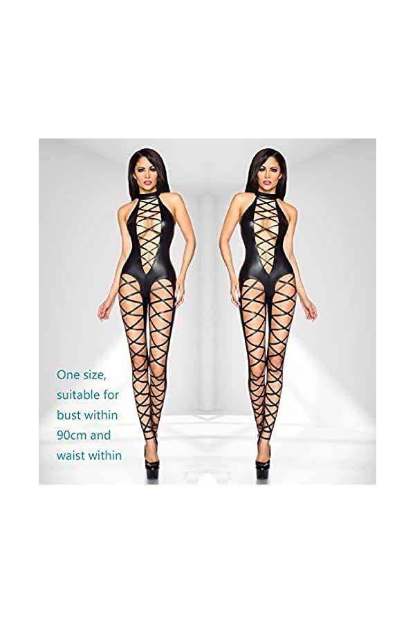 Catsuit En Similicuir Sans Manches Pour Femmes Uniformes Wetlook Sexy,Noir,Moyen