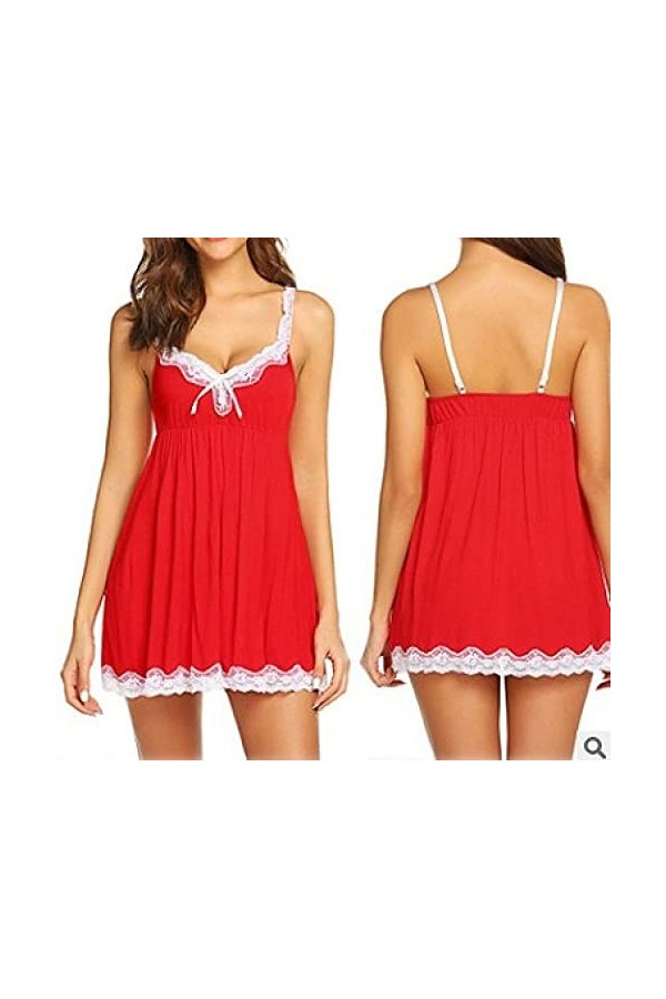 Générique Casquettes pour Hommes Lingerie Sexy Sexy Dentelle col Suspendu Chemise de Nuit pour Femmes Rouge XXL 