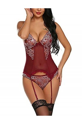 MXXHFC Nuisettes, Nuisettes et déshabillés pour femmesRobes pour femmesLingerie Sexy Fil en Filet Chaussettes siamoises Ensem