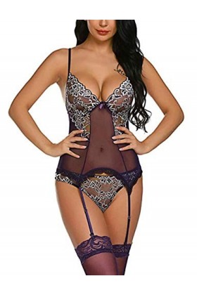 Nuisettes, Nuisettes et déshabillés pour femmesRobes pour femmesLingerie Sexy Fil en Filet Chaussettes siamoises Ensemble Pyj