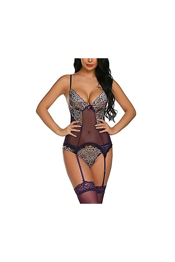 Nuisettes, Nuisettes et déshabillés pour femmesRobes pour femmesLingerie Sexy Fil en Filet Chaussettes siamoises Ensemble Pyj