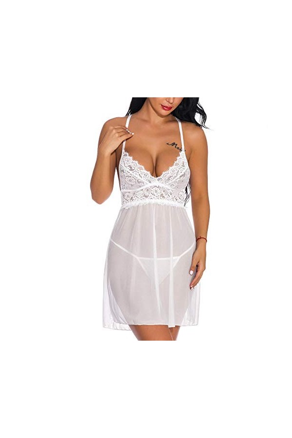 MXXHFC Lingerie pour Femme Sexy Lingerie Sexy pour Femme Babydoll Dentelle Col en V Transparent Sexy sous-vêtements Langerie 