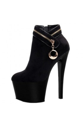 PROMI Talon Aiguille 15cm/17cm Bottes Dautomne À Bout Rond Pour Femmes-black-17CM||35