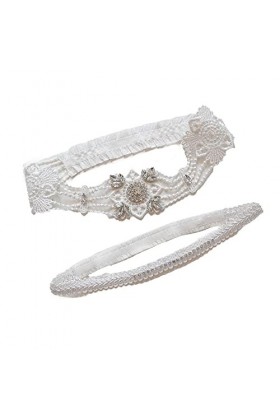 NOGRAX WXYNHHD Jarretière De Mariage 2Pc / Set Blanc Dentelle Cristaux Sexy Jarretières Mariée Cuisse Anneau Robe De Mariée J