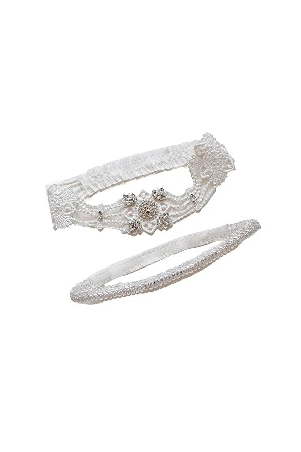 NOGRAX WXYNHHD Jarretière De Mariage 2Pc / Set Blanc Dentelle Cristaux Sexy Jarretières Mariée Cuisse Anneau Robe De Mariée J