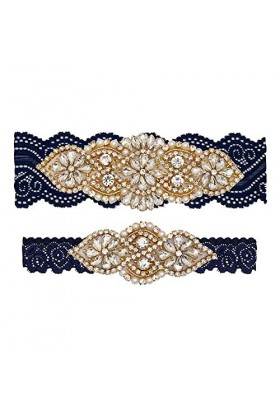 Jarretière avec,Accessoires de Robe de mariée de mariée Porte-Jarretelles en Dentelle à Boucle de Jambe cloutée de Diamants -