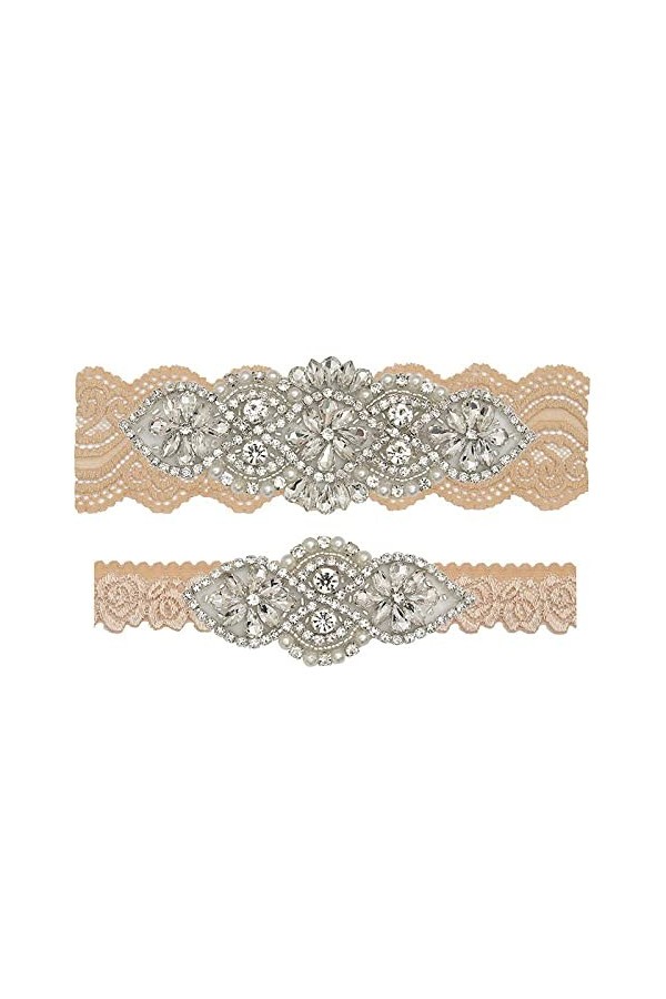 Jarretière avec,Accessoires de Robe de mariée de mariée Porte-Jarretelles en Dentelle à Boucle de Jambe cloutée de Diamants -