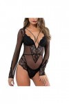Générique Generic Dames Lingerie Dentelle Col V Profond Perspective Lingerie Sexy Manches Longues sous-Vêtements Sexy Babydol