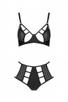 Passion Ensemble de lingerie 2 pièces en cuir synthétique extensible avec découpes 2XL/3XL, Noir , XXL-3XL