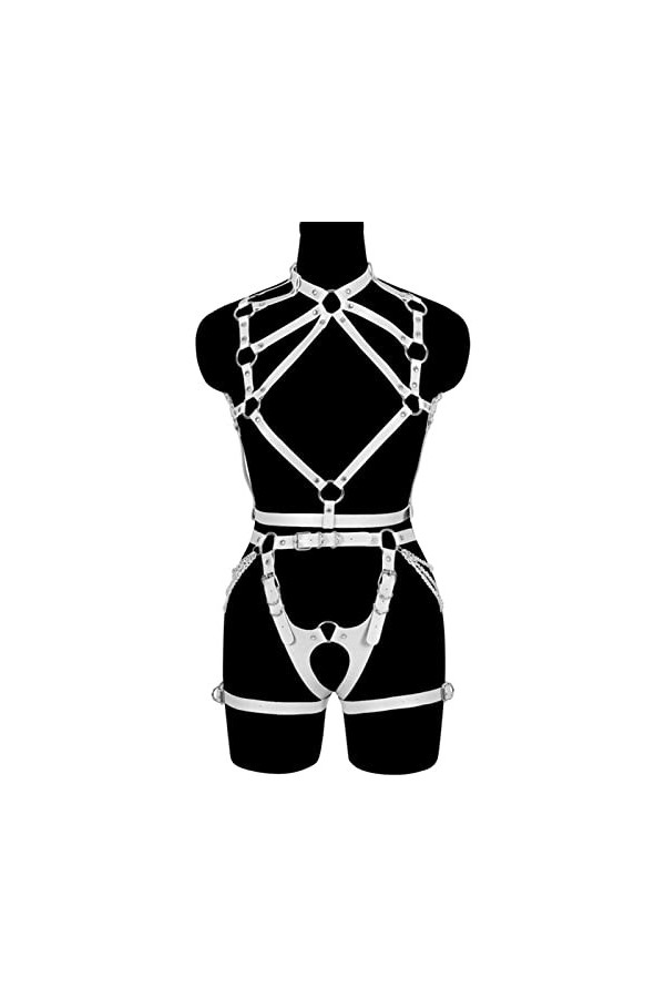 Saturey Harnais en Cuir for Femme Porte-Jarretelles Chaîne de Corps Réglable avec Boucles,Rose Color : White 