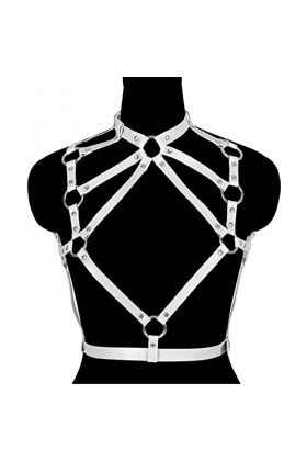 Saturey Harnais en Cuir for Femme Porte-Jarretelles Chaîne de Corps Réglable avec Boucles,Rose Color : White 