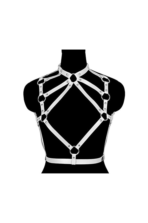 Saturey Harnais en Cuir for Femme Porte-Jarretelles Chaîne de Corps Réglable avec Boucles,Rose Color : White 