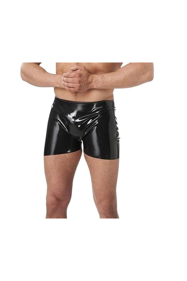 IDOBLO Fait À La Main Noir Hommes Latex Caoutchouc Boxer Shorts Dos Nu Fait sur Mesure,Couleur Personnalisée,XL