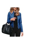 Fjnbbiot Veste Dautomne Manteau Vestes En Cuir PU Mode Manteau Court Veste Mince Manteau De Moto Mince Denim Blue XL