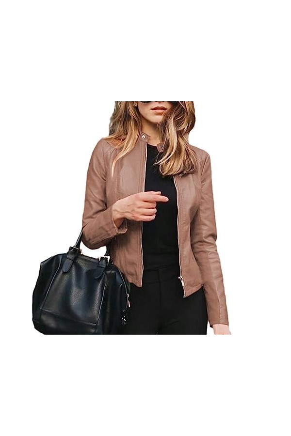 Fjnbbiot Veste Dautomne Manteau Vestes En Cuir PU Mode Manteau Court Veste Mince Manteau De Moto Mince Denim Blue XL