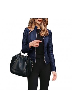 Fjnbbiot Veste Femme PU Veste Courte Mode Automne Hiver Veste Khaki 3XL