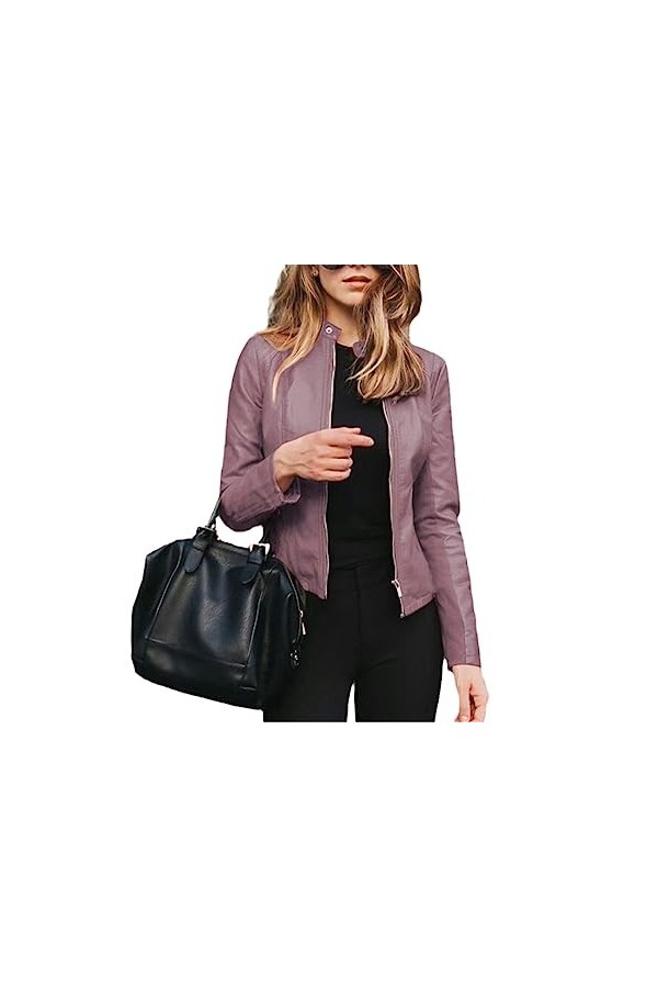 Fjnbbiot Veste Femme PU Veste Courte Mode Automne Hiver Veste Khaki 3XL