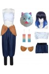 Foanja Déguisement Inosuke Femme Cosplay Demon Slayer Corps Hashibira Inosuke Complet Anime Uniforme avec Masques et Boucles 