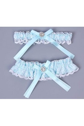 TONZN Jarretière sexy en dentelle élastique pour femme, jarretière sexy avec nœud en dentelle - Bleu ciel - Taille unique - T