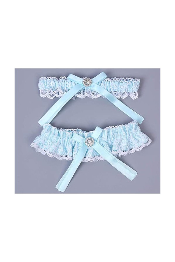 TONZN Jarretière sexy en dentelle élastique pour femme, jarretière sexy avec nœud en dentelle - Bleu ciel - Taille unique - T