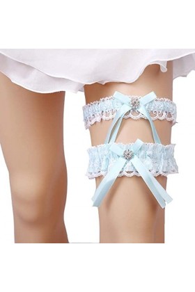 TONZN Jarretière sexy en dentelle élastique pour femme, jarretière sexy avec nœud en dentelle - Bleu ciel - Taille unique - T