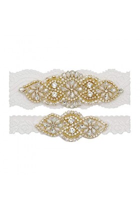 TONZN Porte-jarretelles de mariage pour mariée, applique en strass, ceinture porte-jarretelles en dentelle, champagne_M, acce