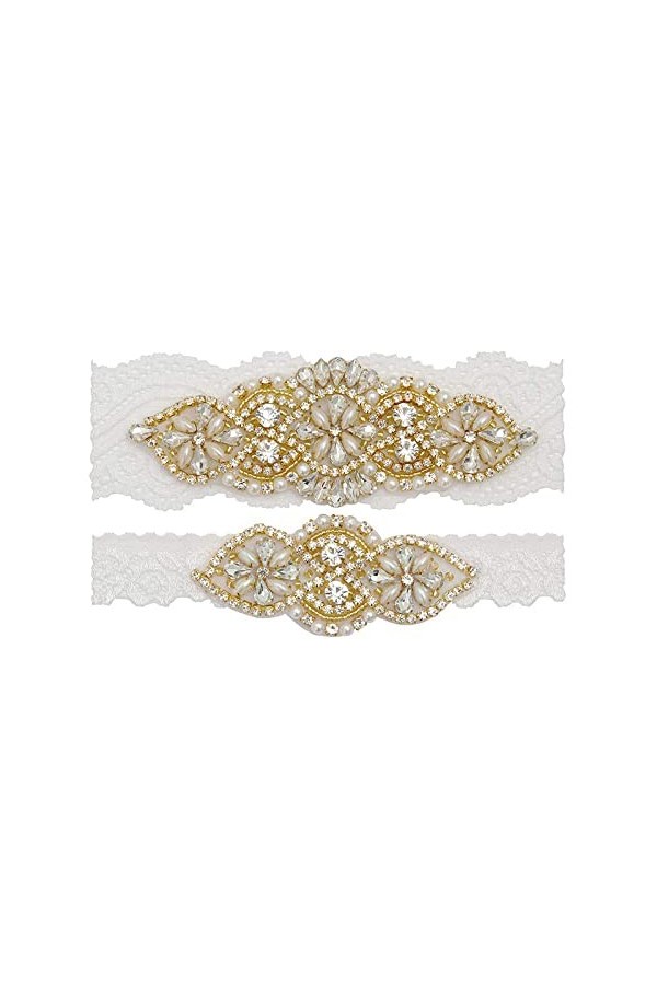 TONZN Porte-jarretelles de mariage pour mariée, applique en strass, ceinture porte-jarretelles en dentelle, champagne_M, acce