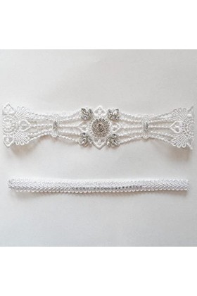 GOOFFY WXYNHHD Jarretière De Mariage 2Pc / Set Blanc Dentelle Cristaux Sexy Jarretières Mariée Cuisse Anneau Robe De Mariée J