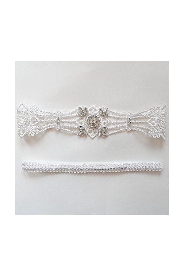 GOOFFY WXYNHHD Jarretière De Mariage 2Pc / Set Blanc Dentelle Cristaux Sexy Jarretières Mariée Cuisse Anneau Robe De Mariée J