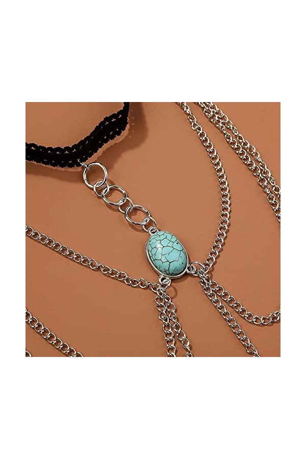 GOOFFY WXYNHHD Femme Vintage Vert Pierre Jambe Chaîne for Femmes Cercle Rond Argent Couleur Métal Multicouche Cuisse Chaîne J