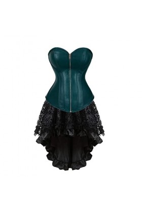 DELIGUO Bustiers et Corsets Femme - Corsets Sexy De Couleur Unie Plus La Taille Costume Overbust Gothique Faux Cuir Corset Et