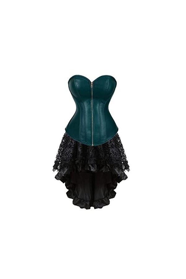 DELIGUO Bustiers et Corsets Femme - Corsets Sexy De Couleur Unie Plus La Taille Costume Overbust Gothique Faux Cuir Corset Et