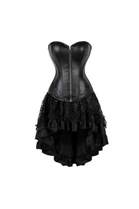 DELIGUO Bustiers et Corsets Femme - Corsets Sexy pour Les Femmes Plus La Taille Costume Overbust Gothique Faux Cuir Corset Et