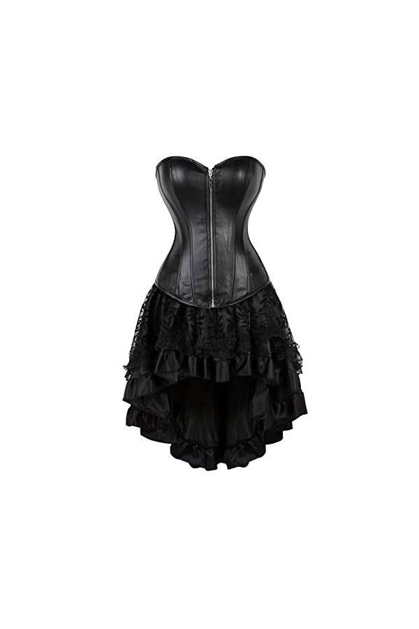 DELIGUO Bustiers et Corsets Femme - Corsets Sexy pour Les Femmes Plus La Taille Costume Overbust Gothique Faux Cuir Corset Et