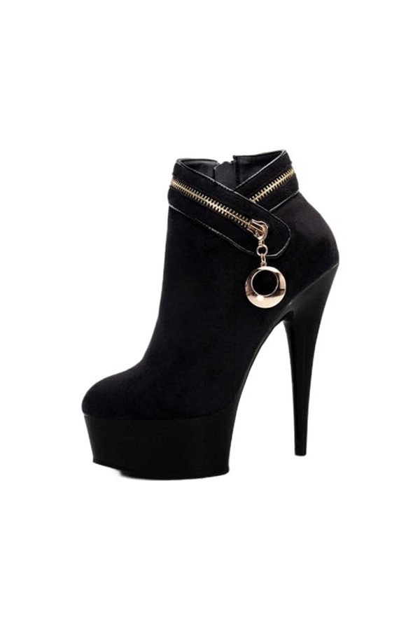 PROMI Talon Aiguille 15cm/17cm Bottes Dautomne À Bout Rond Pour Femmes-black-17CM||35