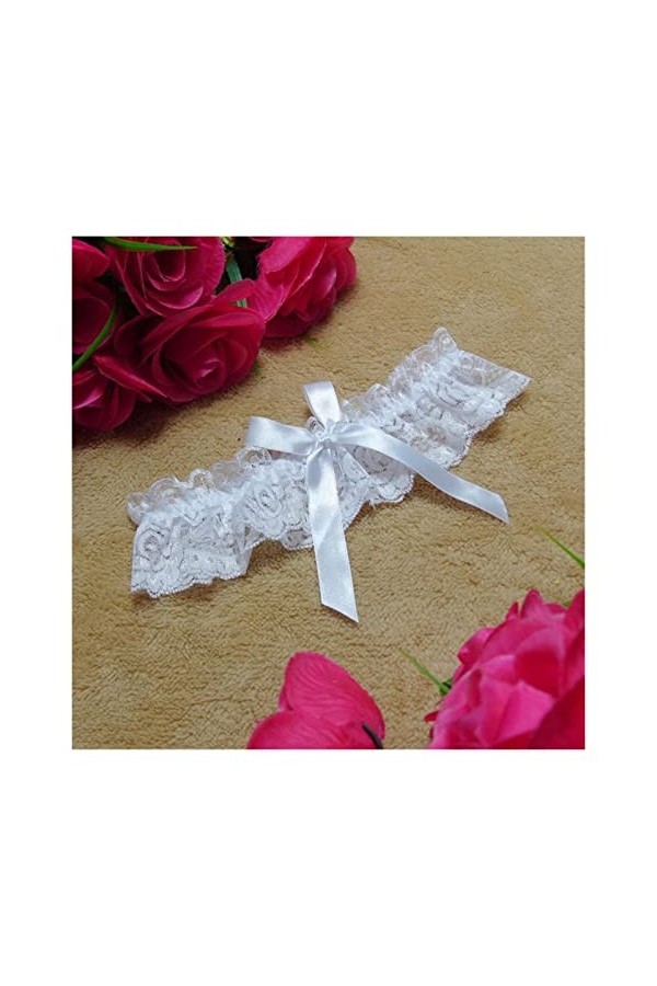 ACiyD Dames Sexy Lingerie Jarretière Bas Dentelle Jarretière Jambe Verrouillage Jarretière De Mariage Couleur : Blanc, Taill